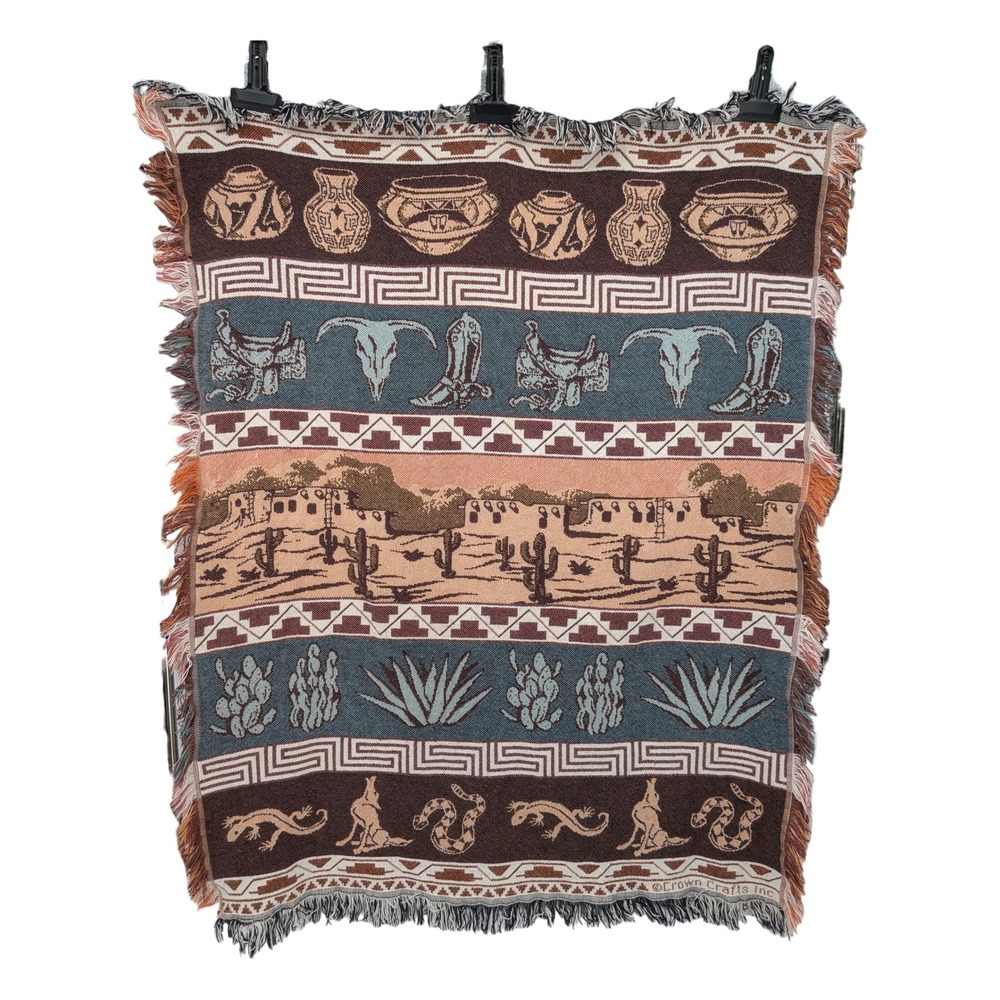 Vintage Southwestern Western Tapestry Throw Blanket Crown Crafts  42x54